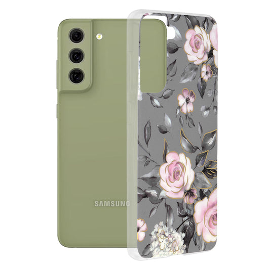 Husa de protectie Techsuit Marble Series compatibila cu Samsung Galaxy S21 FE, acoperire spate, Bloom of Ruth, Gray