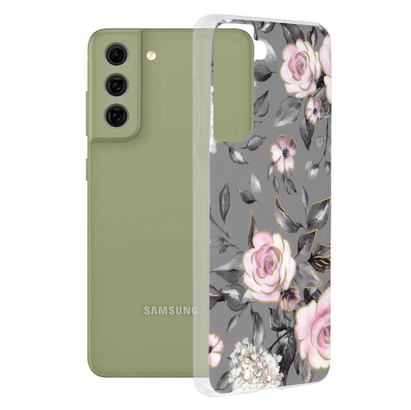 Husa de protectie Techsuit Marble Series compatibila cu Samsung Galaxy S21 FE, acoperire spate, Bloom of Ruth, Gray