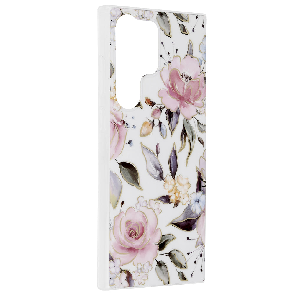 Husa de protectie Techsuit Marble Series compatibila cu Samsung Galaxy S23 Ultra, acoperire spate, Chloe White