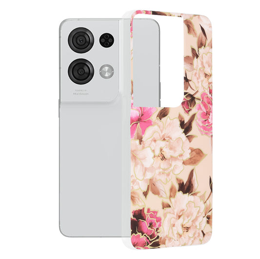Husa de protectie Techsuit Marble Series compatibila cu Oppo Reno8 Pro, acoperire spate, Mary, Berry Nude