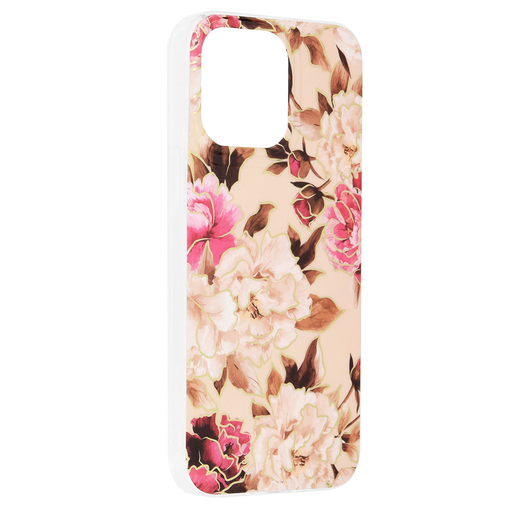 Husa de protectie Techsuit Marble Series compatibila cu Apple iPhone 14 Pro Max, acoperire spate, Mary, Berry Nude