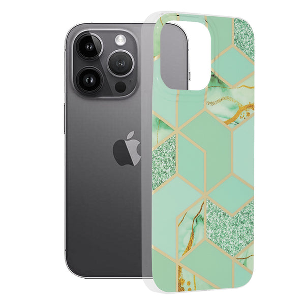 Husa de protectie Techsuit Marble Series compatibila cu Apple iPhone 14 Pro Max, acoperire spate, Green Hex