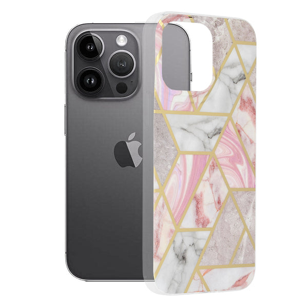 Husa de protectie Techsuit Marble Series compatibila cu Apple iPhone 14 Pro Max, acoperire spate, Pink Hex