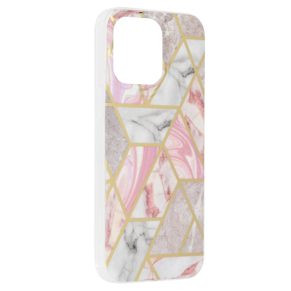 Husa de protectie Techsuit Marble Series compatibila cu Apple iPhone 14 Pro Max, acoperire spate, Pink Hex