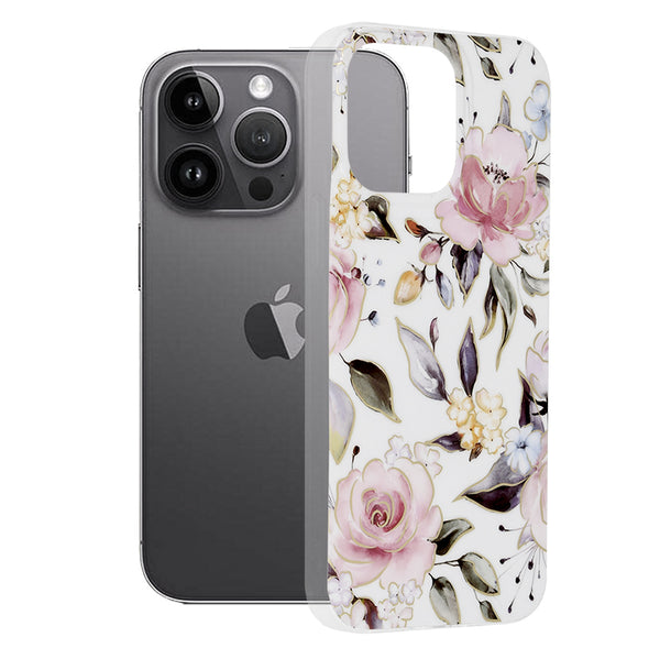 Husa de protectie Techsuit Marble Series compatibila cu Apple iPhone 14 Pro Max, acoperire spate, Chloe White