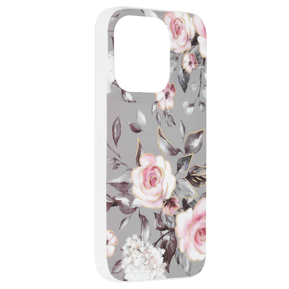 Husa de protectie Techsuit Marble Series compatibila cu Apple iPhone 14 Pro, acoperire spate, Bloom of Ruth, Gray