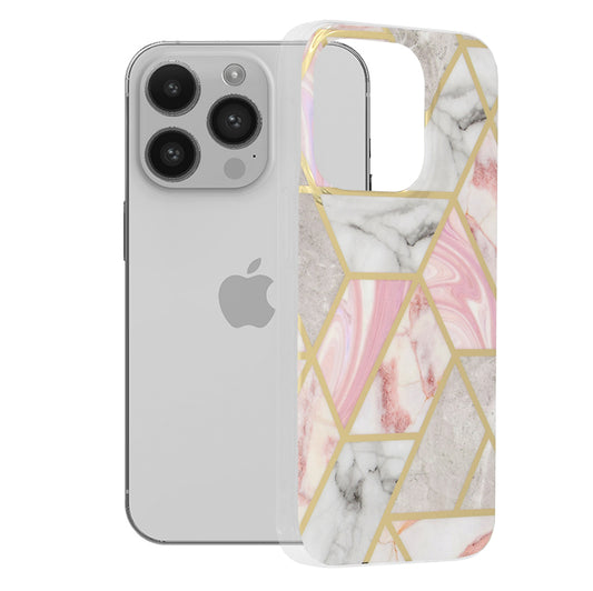 Husa de protectie Techsuit Marble Series compatibila cu Apple iPhone 14 Pro, acoperire spate, Pink Hex