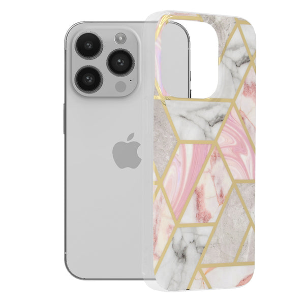 Husa de protectie Techsuit Marble Series compatibila cu Apple iPhone 14 Pro, acoperire spate, Pink Hex