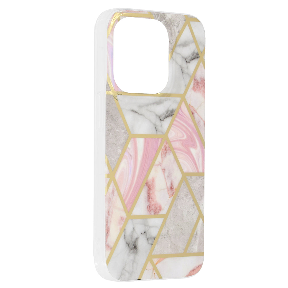 Husa de protectie Techsuit Marble Series compatibila cu Apple iPhone 14 Pro, acoperire spate, Pink Hex