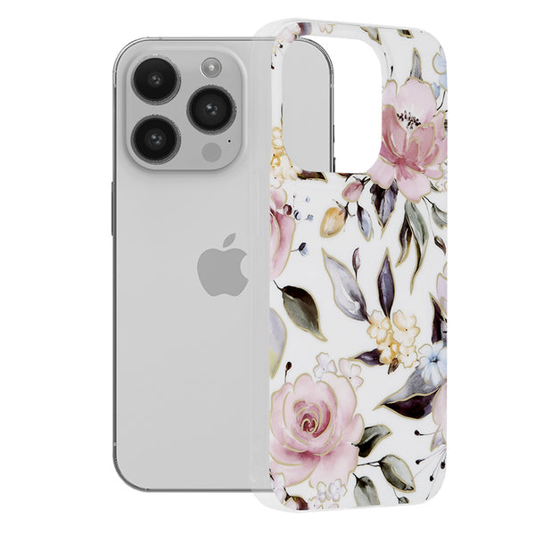 Husa de protectie Techsuit Marble Series compatibila cu Apple iPhone 14 Pro, acoperire spate, Chloe White