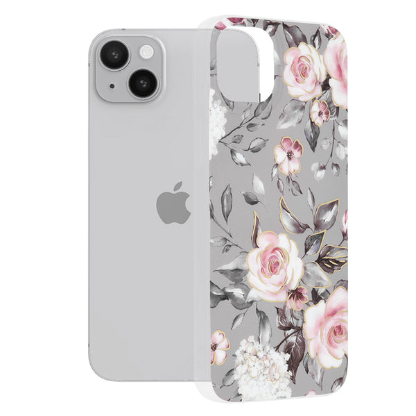 Husa de protectie Techsuit Marble Series compatibila cu Apple iPhone 14 Plus, acoperire spate, Bloom of Ruth, Gray