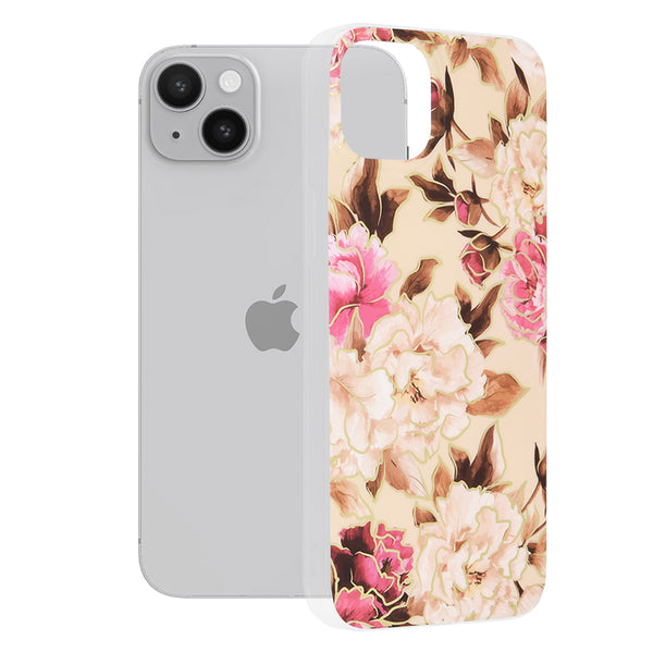 Husa de protectie Techsuit Marble Series compatibila cu Apple iPhone 14 Plus, acoperire spate, Mary, Berry Nude