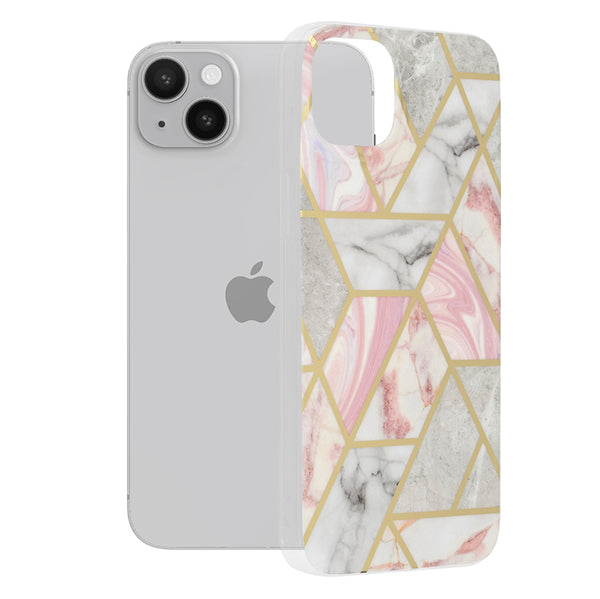 Husa de protectie Techsuit Marble Series compatibila cu Apple iPhone 14 Plus, acoperire spate, Pink Hex