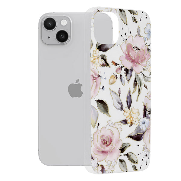 Husa de protectie Techsuit Marble Series compatibila cu Apple iPhone 14 Plus, acoperire spate, Chloe White