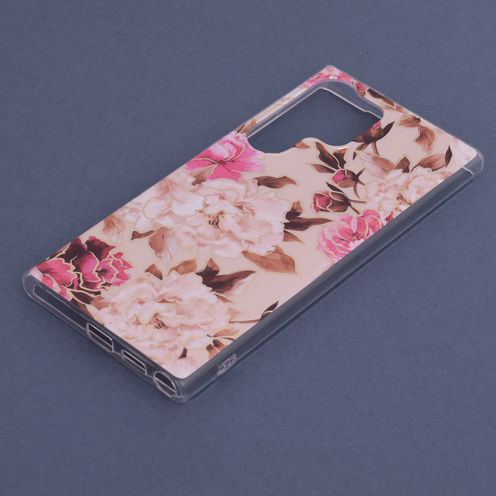 Husa de protectie Techsuit Marble Series compatibila cu Samsung Galaxy S23 Ultra, acoperire spate, Mary, Berry Nude