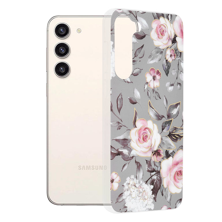 Husa de protectie Techsuit Marble Series compatibila cu Samsung Galaxy S23 Plus, acoperire spate, Bloom of Ruth, Gray