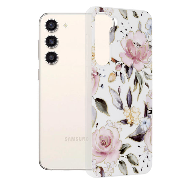 Husa de protectie Techsuit Marble Series compatibila cu Samsung Galaxy S23 Plus, acoperire spate, Chloe White