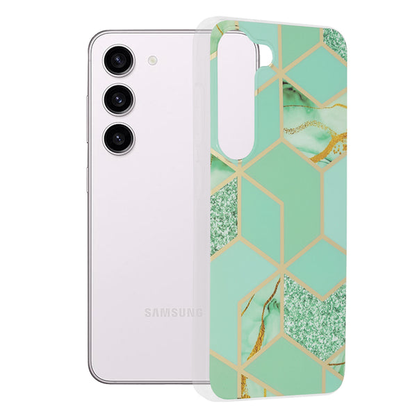 Husa de protectie Techsuit Marble Series compatibila cu Samsung Galaxy S23, acoperire spate, Green Hex