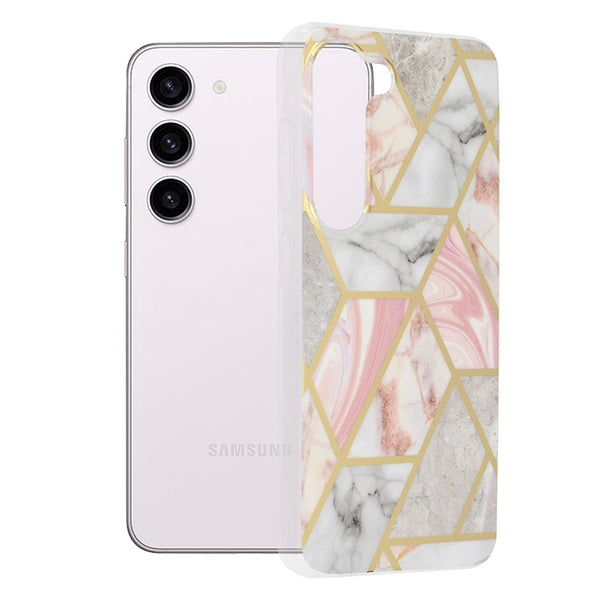 Husa de protectie Techsuit Marble Series compatibila cu Samsung Galaxy S23, acoperire spate, Pink Hex