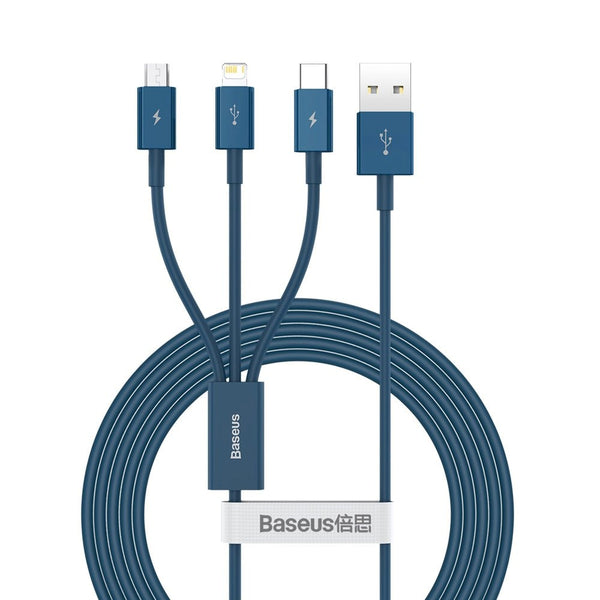 Cablu Date & Incarcare 3 in 1 3.5A ( MicroUSB  Lightning  Tip C ) - 1.5 MetrI (Albastru) Baseus CAMLTYS-03