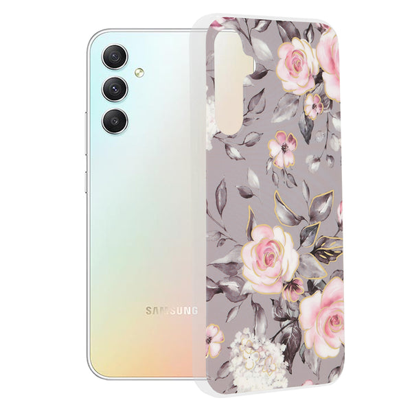 Husa de protectie Techsuit Marble Series compatibila cu Samsung Galaxy A34 5G, acoperire spate, Bloom of Ruth, Gray