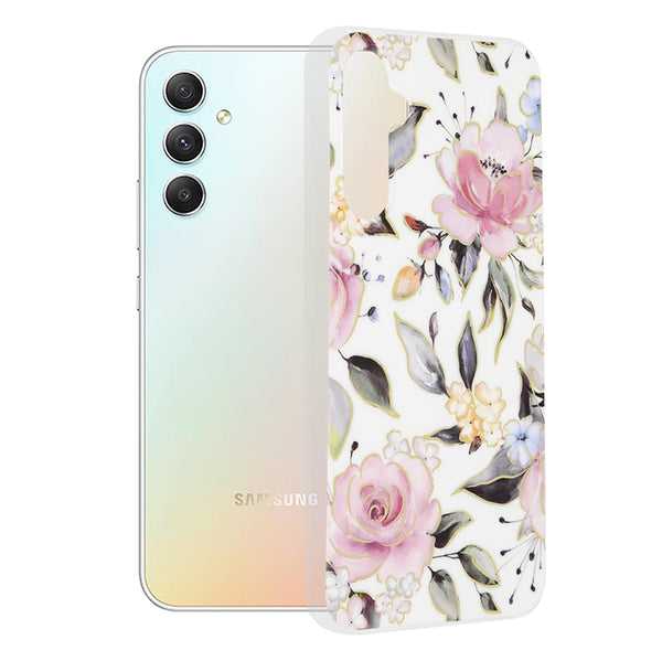 Husa de protectie Techsuit Marble Series compatibila cu Samsung Galaxy A34 5G, acoperire spate, Chloe White