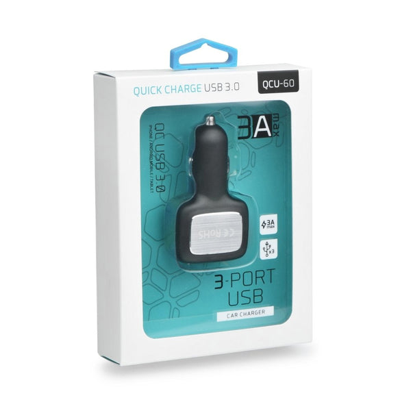 Incarcator Auto Fast Charge (QC 3.0) cu 3 Porturi USB (Negru) QCU-60