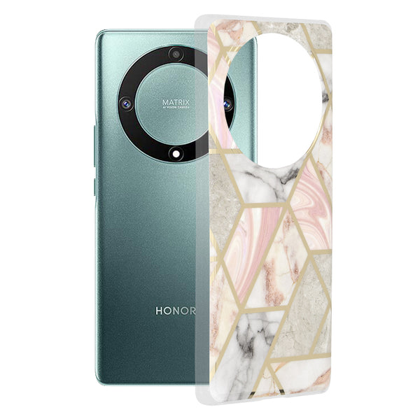 Husa de protectie Techsuit Marble Series compatibila cu Honor Magic5 Lite, acoperire spate, Pink Hex