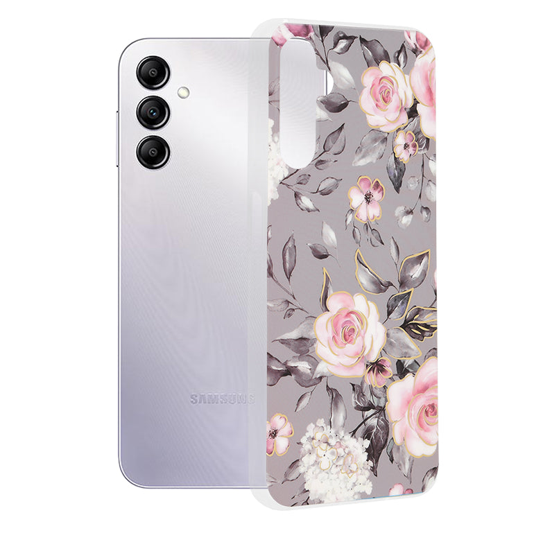 Husa de protectie Techsuit Marble Series compatibila cu Samsung Galaxy A14 4G, acoperire spate, Bloom of Ruth, Gray