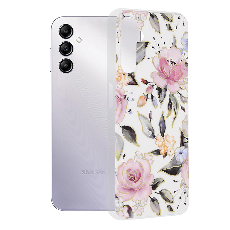 Husa de protectie Techsuit Marble Series compatibila cu Samsung Galaxy A14 4G, acoperire spate, Chloe White