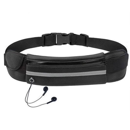 Borseta de talie pentru telefon cu suport sticla si iesire de casti (Negru)