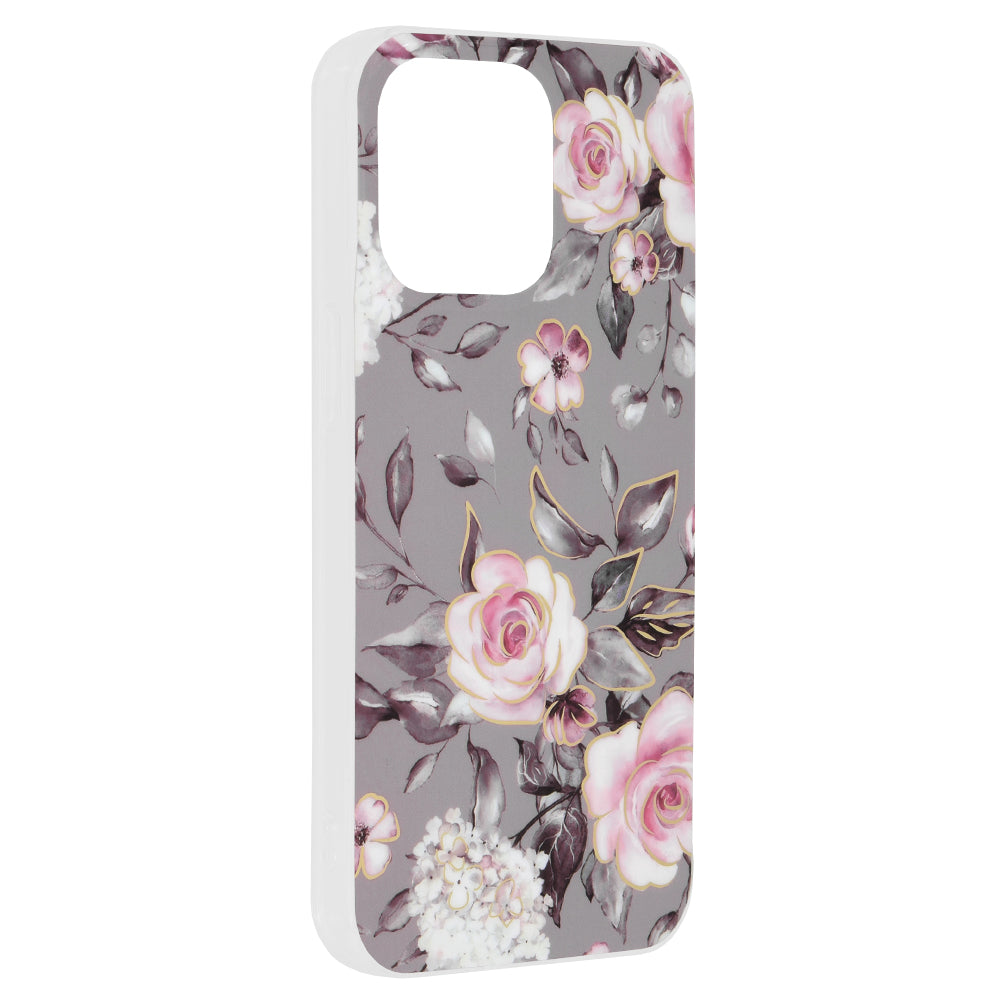 Husa de protectie Techsuit Marble Series compatibila cu Apple iPhone 15 Pro Max, acoperire spate, Bloom of Ruth, Gray