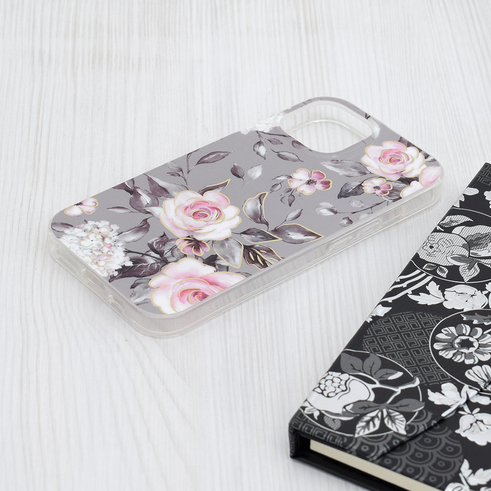 Husa de protectie Techsuit Marble Series compatibila cu Apple iPhone 15, acoperire spate, Bloom of Ruth, Gray