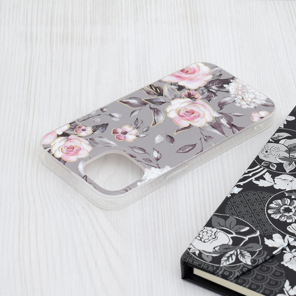 Husa de protectie Techsuit Marble Series compatibila cu Apple iPhone 15, acoperire spate, Bloom of Ruth, Gray