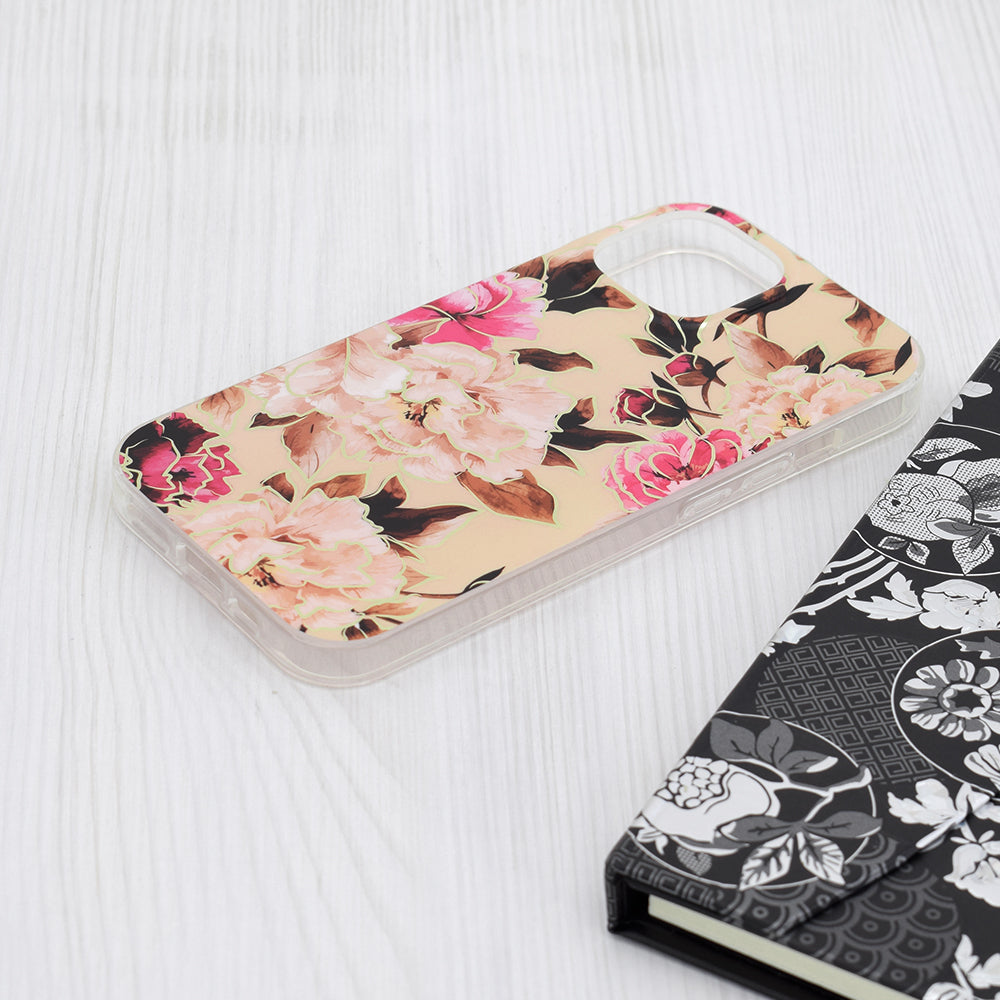 Husa de protectie Techsuit Marble Series compatibila cu Apple iPhone 15, acoperire spate, Mary, Berry Nude