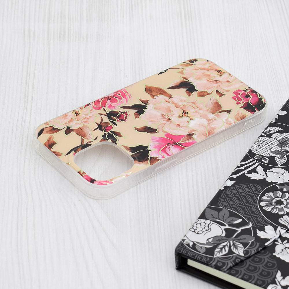 Husa de protectie Techsuit Marble Series compatibila cu Apple iPhone 15, acoperire spate, Mary, Berry Nude