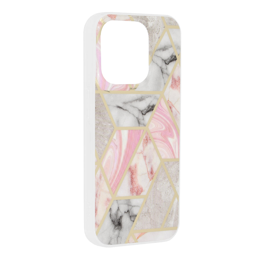 Husa de protectie Techsuit Marble Series compatibila cu Apple iPhone 15 Pro, acoperire spate, Pink Hex
