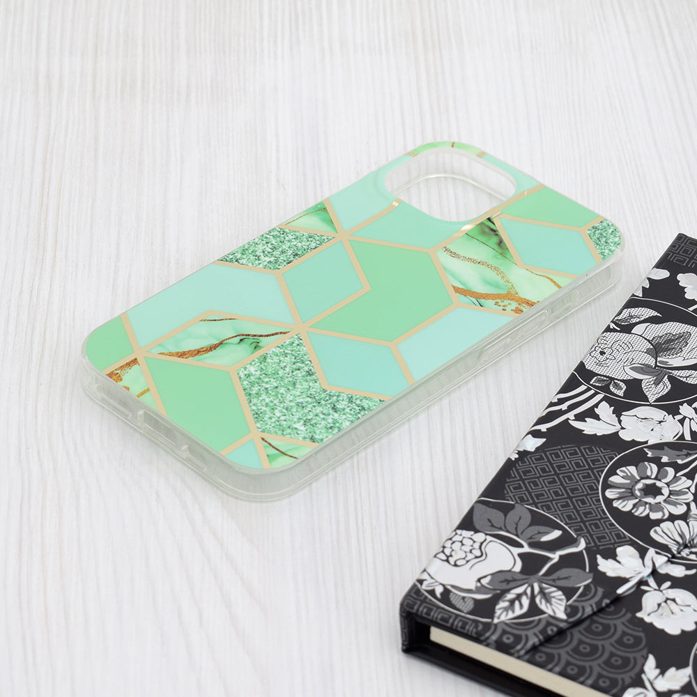 Husa de protectie Techsuit Marble Series compatibila cu Apple iPhone 15, acoperire spate, Green Hex