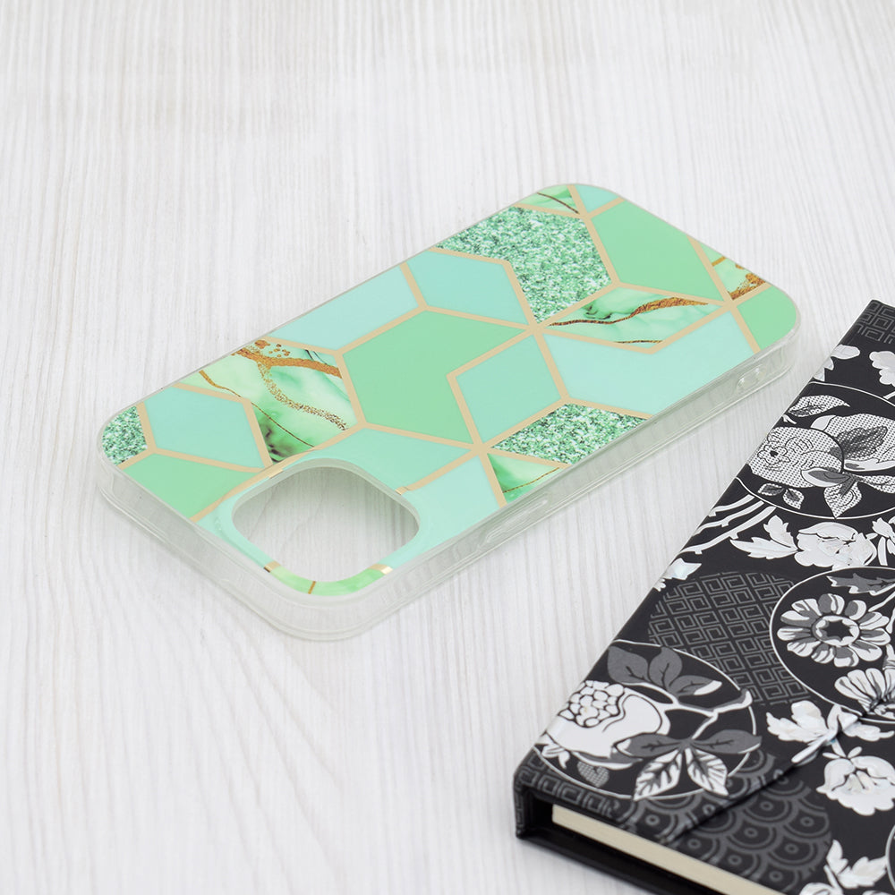 Husa de protectie Techsuit Marble Series compatibila cu Apple iPhone 15, acoperire spate, Green Hex