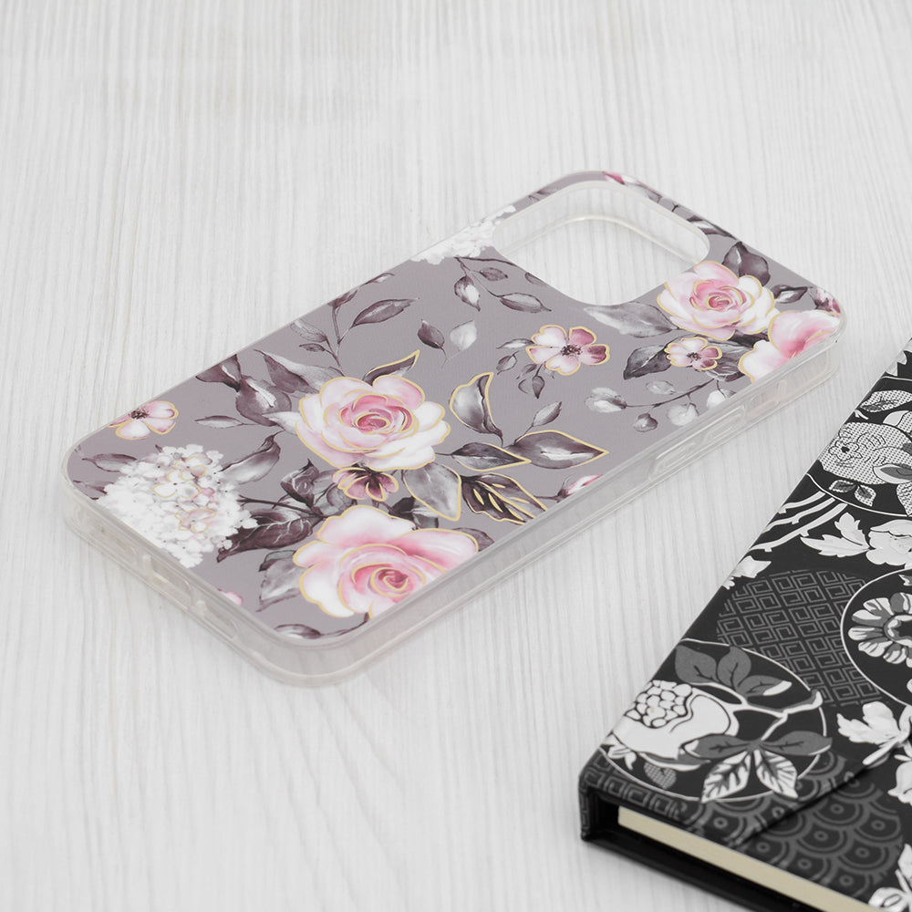 Husa de protectie Techsuit Marble Series compatibila cu Apple iPhone 15 Pro Max, acoperire spate, Bloom of Ruth, Gray