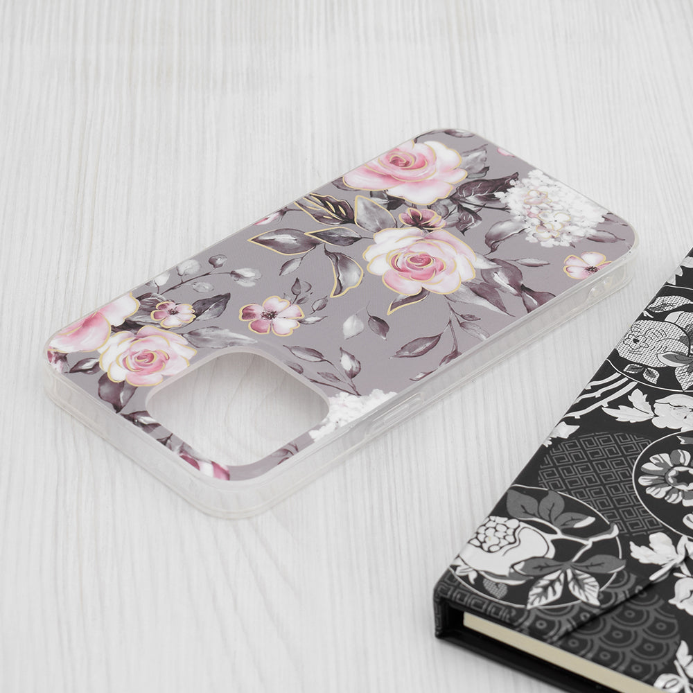 Husa de protectie Techsuit Marble Series compatibila cu Apple iPhone 15 Pro Max, acoperire spate, Bloom of Ruth, Gray