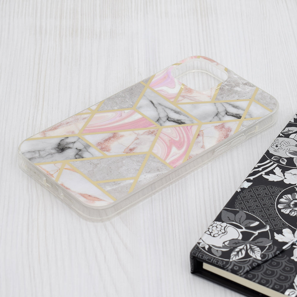 Husa de protectie Techsuit Marble Series compatibila cu Apple iPhone 15 Plus, acoperire spate, Pink Hex