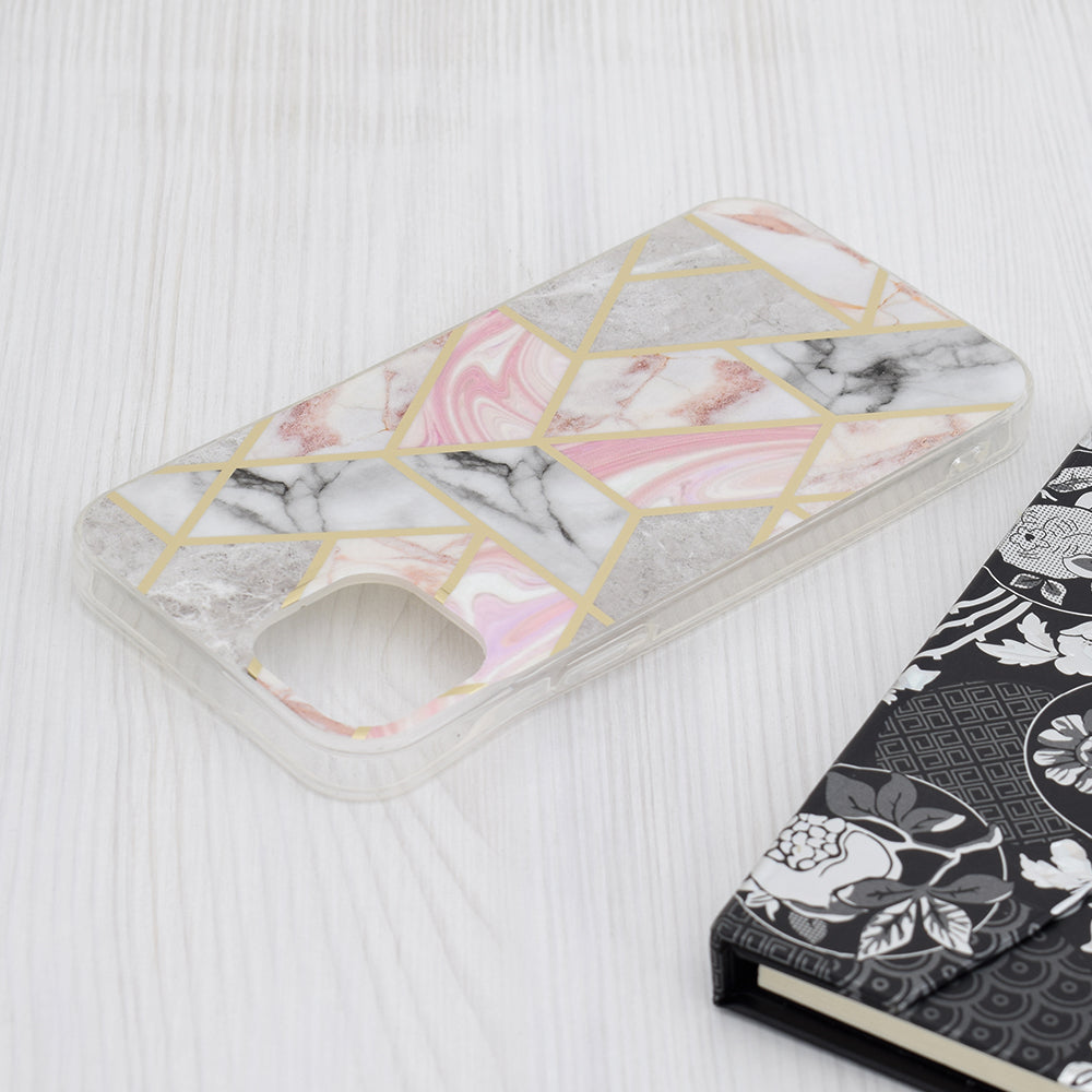Husa de protectie Techsuit Marble Series compatibila cu Apple iPhone 15 Plus, acoperire spate, Pink Hex
