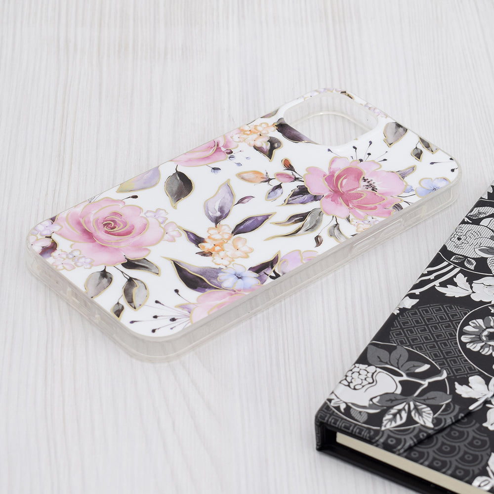 Husa de protectie Techsuit Marble Series compatibila cu Apple iPhone 15 Plus, acoperire spate, Chloe White