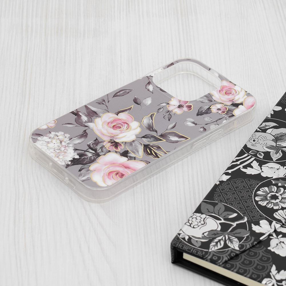 Husa de protectie Techsuit Marble Series compatibila cu Apple iPhone 15 Pro, acoperire spate, Bloom of Ruth, Gray