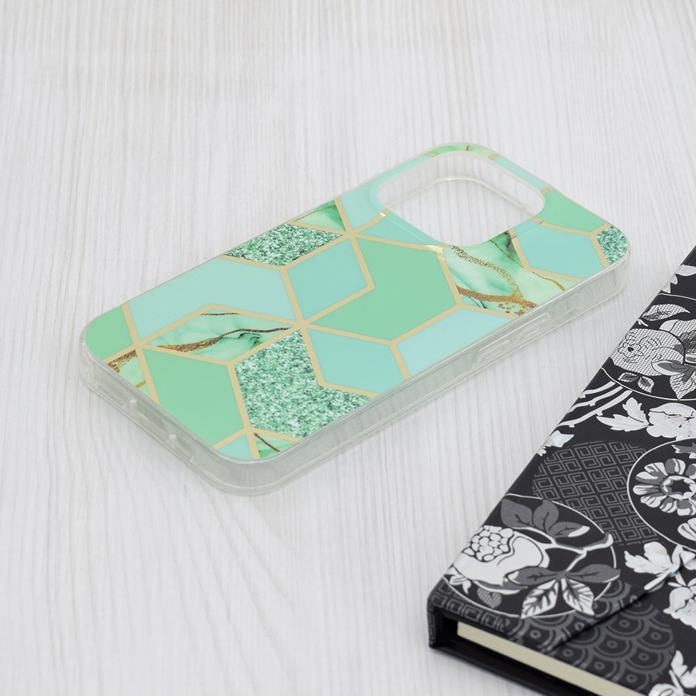 Husa de protectie Techsuit Marble Series compatibila cu Apple iPhone 15 Pro, acoperire spate, Green Hex