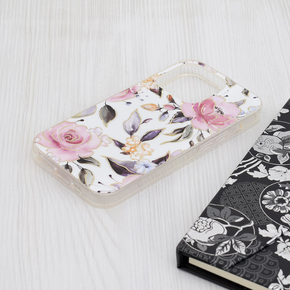 Husa de protectie Techsuit Marble Series compatibila cu Apple iPhone 15 Pro, acoperire spate, Chloe White