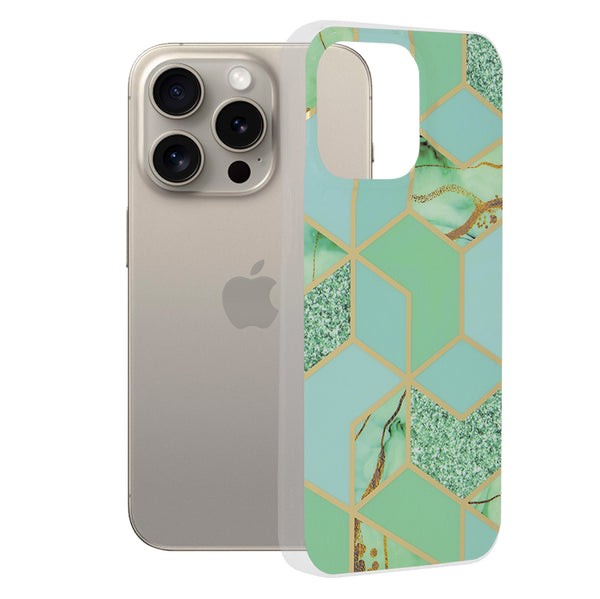 Husa de protectie Techsuit Marble Series compatibila cu Apple iPhone 15 Pro Max, acoperire spate, Green Hex