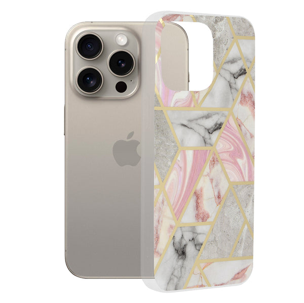 Husa de protectie Techsuit Marble Series compatibila cu Apple iPhone 15 Pro Max, acoperire spate, Pink Hex