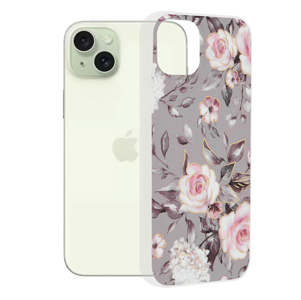 Husa de protectie Techsuit Marble Series compatibila cu Apple iPhone 15 Plus, acoperire spate, Bloom of Ruth, Gray